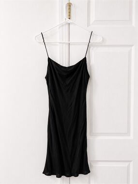 J. Crew Black Satin Dress with Label Detail